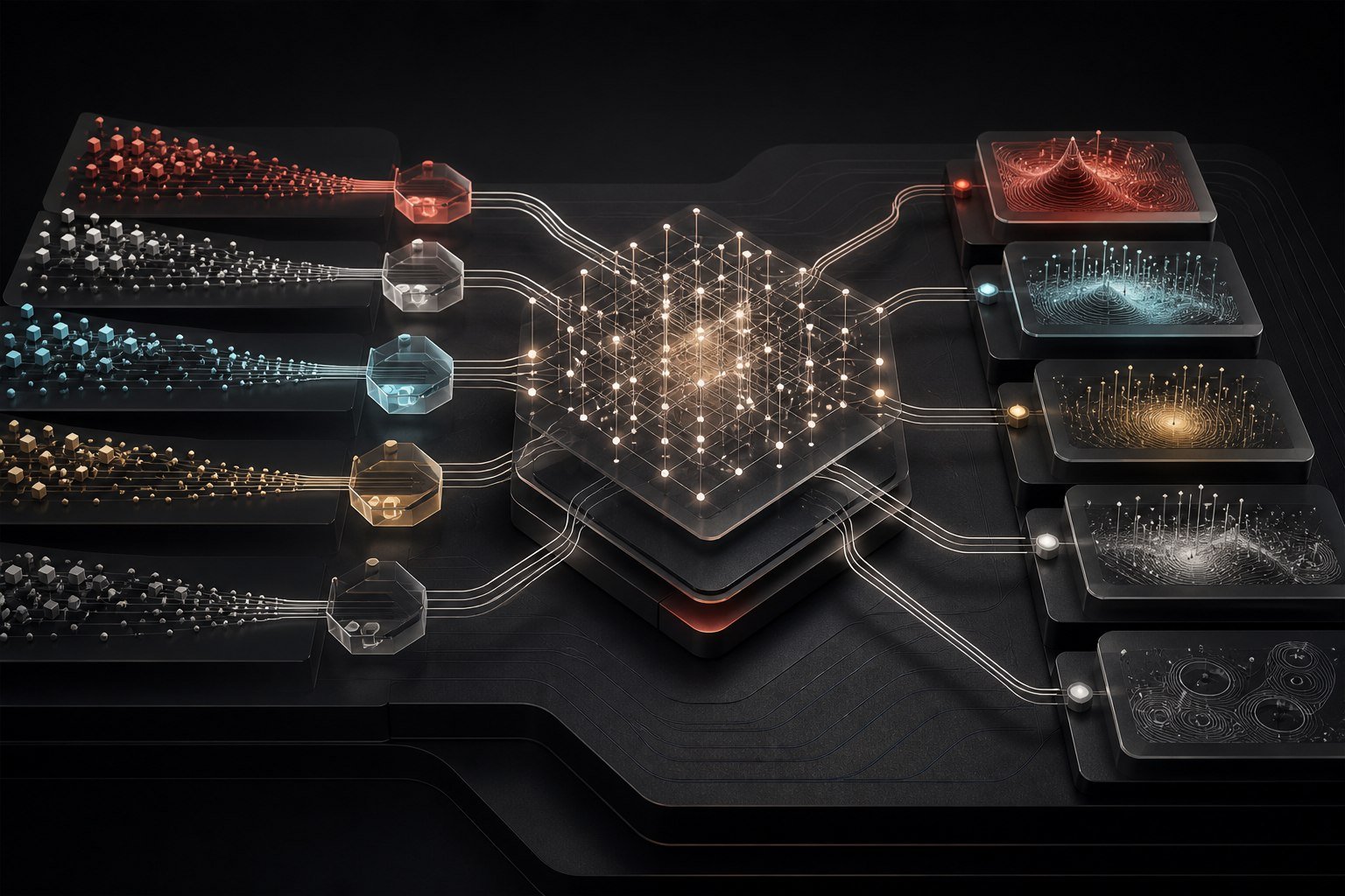 Multiple blockchain data streams normalising into one canonical intelligence graph.